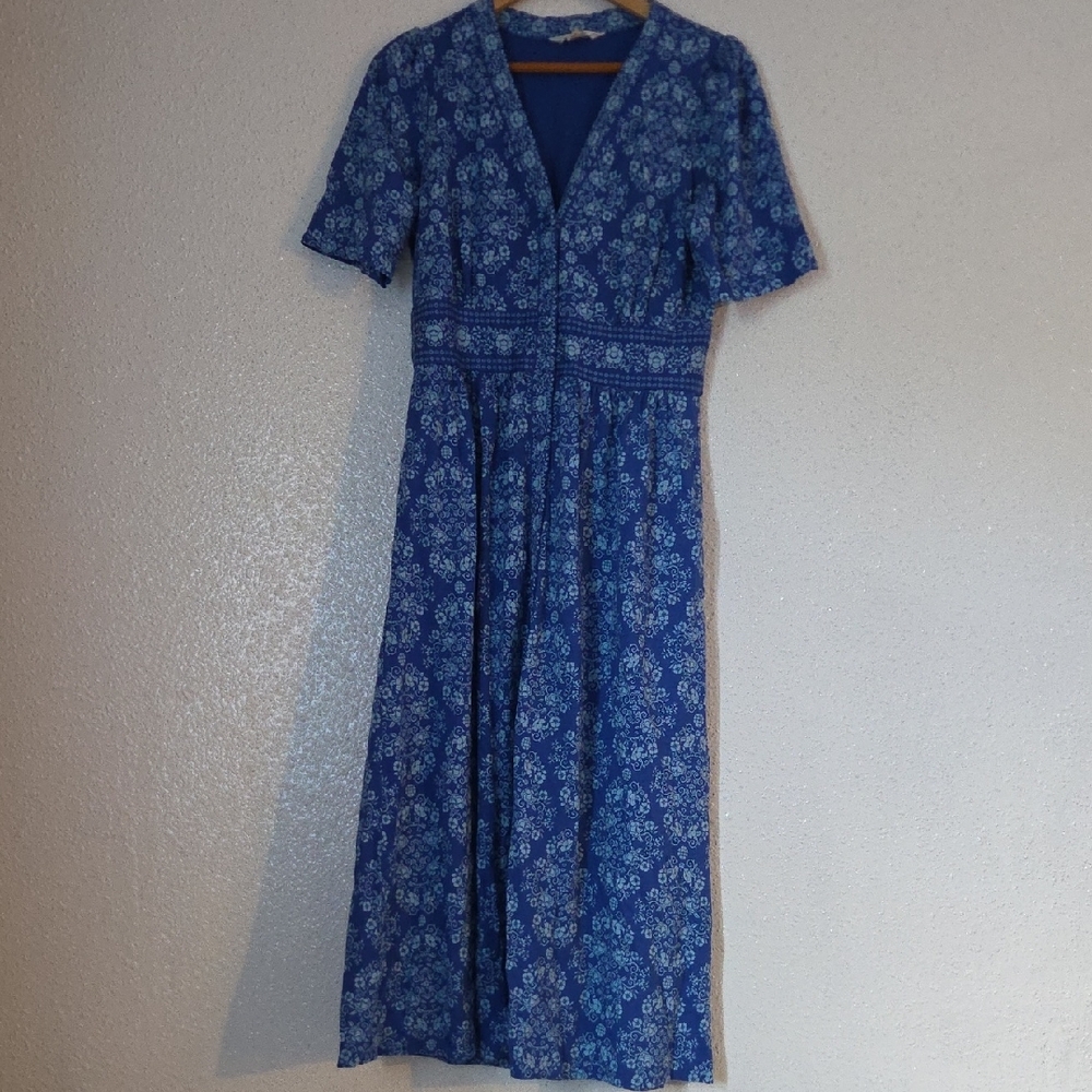 Boden Blue Floral V-Neck Midi Dress - Picture 5 of 9